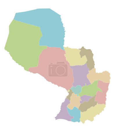 Vektorleere Landkarte von Paraguay mit Departements, Hauptstadtbezirken und Verwaltungseinheiten. Editierbare und klar beschriftete Ebenen.