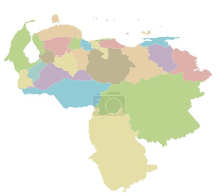 Vektorleere Landkarte Venezuelas mit Bundesstaaten, Hauptstadtbezirken, föderalen Abhängigkeiten und Verwaltungseinheiten. Editierbare und klar beschriftete Ebenen.