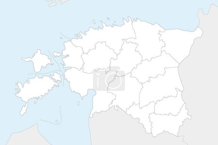 Regionale Blankokarte von Estland mit Landkreisen und Verwaltungseinheiten sowie Nachbarländern und -gebieten. Editierbare und klar beschriftete Ebenen.