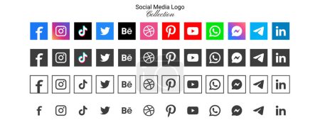 Téléchargez les illustrations : Populaire logo de réseau social icônes collection sous diverses formes - en licence libre de droit