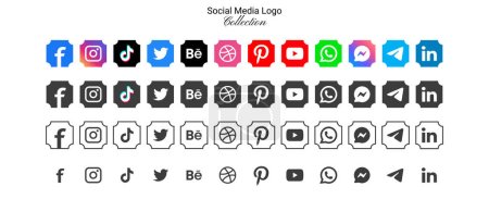 Téléchargez les illustrations : Populaire logo de réseau social icônes collection sous diverses formes - en licence libre de droit