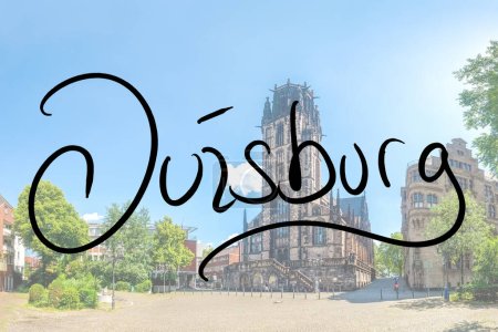 Téléchargez les photos : Duisburg handwritten with a photo of the place in the background - en image libre de droit