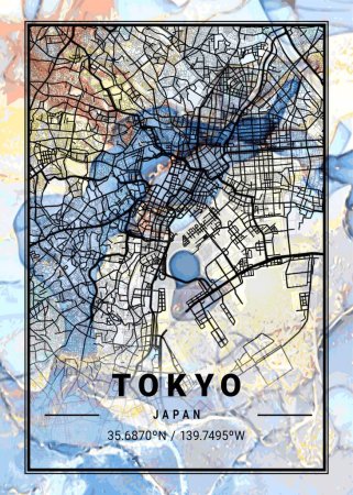 Foto de Tokio - Japón Campanula Marble Map es un hermoso estampado de las ciudades más famosas del mundo. Usted no encontrará una impresión similar a este gran precio. - Imagen libre de derechos
