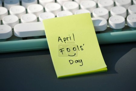Photo for April Fool's Day! Handwritten on a stick note - Royalty Free Image