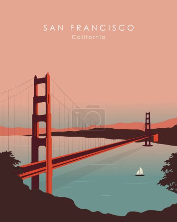 Téléchargez les illustrations : San Francisco, Californie, États-Unis, Golden Gate Bridge view, poster design, banner design - en licence libre de droit