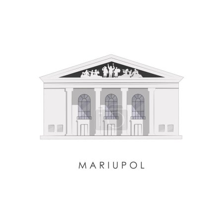   Vector illustration Mariupol Drama Theatre, Mariupol, Donetsk region, Ukraine. Mariupol before the war. Icon, isolated vector, architectural building, historical building.