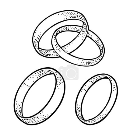Ilustración de Dos anillos de boda. Ilustración de grabado vectorial negro vintage para cartel, etiqueta, web. Aislado sobre fondo blanco. Elemento de diseño dibujado a mano - Imagen libre de derechos