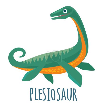 Ilustración de Dinosaurio. Ilustración plana vectorial colorida aislada sobre fondo blanco. Plesiosaurio de letras. Diseño para camiseta o icono web - Imagen libre de derechos