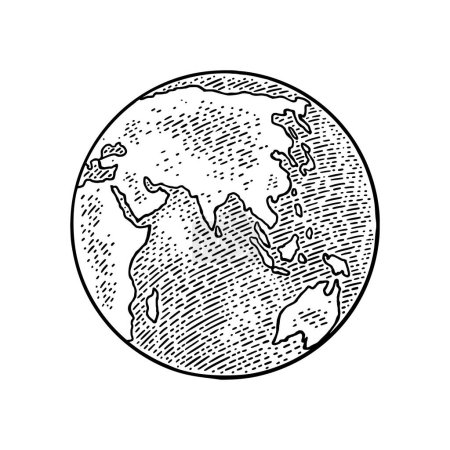 Ilustración de Tierra planeta globo. Ilustración de grabado vintage negro vectorial aislado sobre fondo blanco. Para web, póster, infografía
. - Imagen libre de derechos