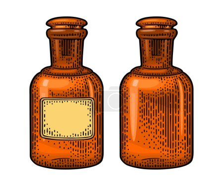 Illustration for Bottle with and without craft label. Vintage vector engraving illustration. Isolated on white background. Hand drawn design element for label, poster, web - Royalty Free Image