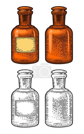 Illustration for Bottle with and without craft label. Vintage vector color engraving illustration. Isolated on white background. Hand drawn design element for label, poster, web - Royalty Free Image