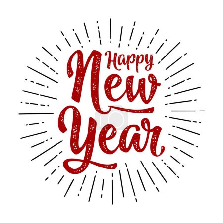 Illustration for Happy New Year handwriting calligraphy lettering with salute. Vector vintage illustration - Royalty Free Image