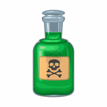 Illustration for Vintage bottle with toxic. Skull and crossbones on craft label. Vector color icon. Isolated on white background. Hand drawn design element for label, poster, web - Royalty Free Image