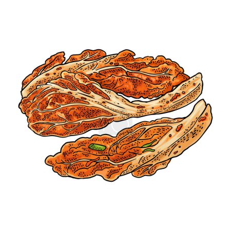Ilustración de Kimchi de comida coreana. Ilustración de grabado vectorial de color vintage. Aislado sobre blanco - Imagen libre de derechos