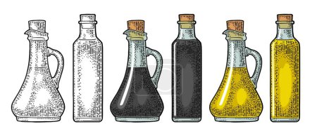 Ilustración de Frasco de vidrio para salsa o aceite con tapón de corcho. Ilustración de grabado vintage de color vectorial. Aislado sobre fondo blanco - Imagen libre de derechos