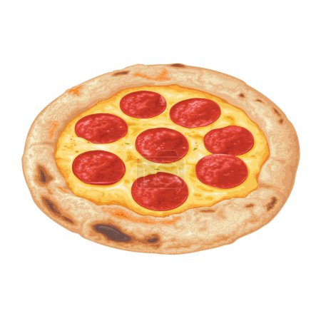 Téléchargez les illustrations : Trancher pepperoni pizza. Vue de dessus. Illustration vectorielle couleur réaliste pour affiche, menu, boîte, web. Icône isolée sur blanc - en licence libre de droit