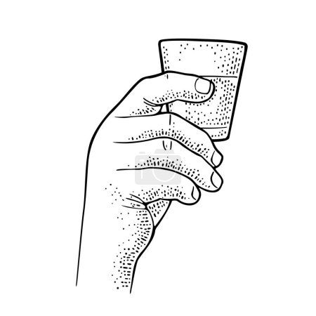 Illustration for Male hand holding glass rum. Vintage monochrome vector engraving illustration. Isolated on white background. Hand drawn design element for label, poster, web, invitation to party - Royalty Free Image