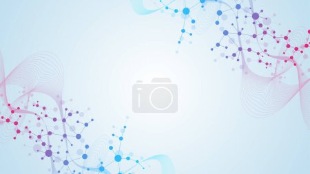 Photo for Modern abstract molecules structure for science or medical background. DNA helix or atom visualization. Molecular wave flow abstract background. illustration. - Royalty Free Image