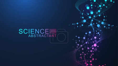 Modern abstract molecules structure for science or medical background. DNA helix or atom visualization. Molecular wave flow abstract background. Vector illustration.