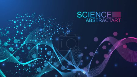 Illustration for Modern abstract molecules structure for science or medical background. DNA helix or atom visualization. Molecular wave flow abstract background. Vector illustration. - Royalty Free Image