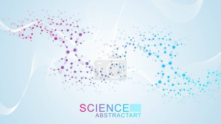 Illustration for Modern abstract molecules structure for science or medical background. DNA helix or atom visualization. Molecular wave flow abstract background. Vector illustration. - Royalty Free Image