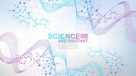 Modern abstract molecules structure for science or medical background. DNA helix or atom visualization. Molecular wave flow abstract background. Vector illustration.