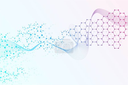 Illustration for Structure molecule and communication. Dna, atom, neurons. Scientific concept for your design. Connected lines with dots. Medical, technology, chemistry, science background Vector illustration - Royalty Free Image