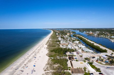Aerial Drone Nokomis Beach. Gulf of Mexico on Casey Key in Nokomis Florida, United States. Red tide water