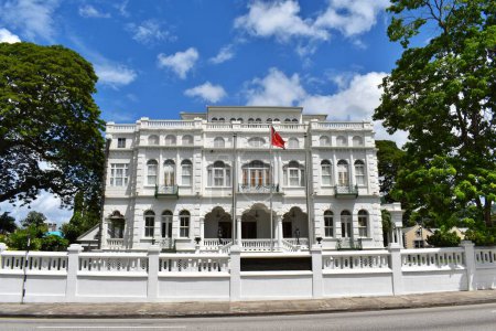 Photo for Port of Spain, Trinidad and Tobago- July 8, 2023-White Hall or Whitehall which was also called Rosenweg in the past. This is one of the magnificent seven buildings located on Maraval Road opposite the Queen's Park Savannah. - Royalty Free Image