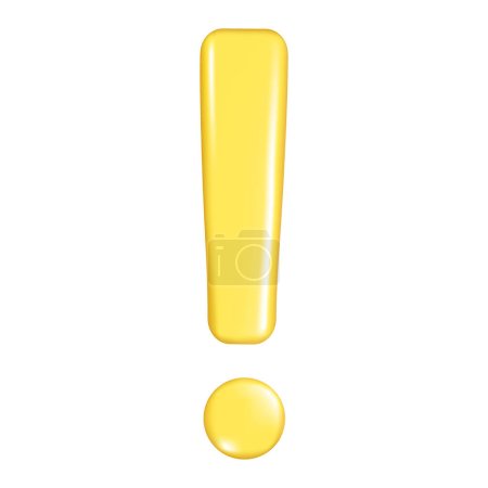 Illustration for Realistic 3d yellow exclamation mark. Decorative 3d warning element, important symbol, attention or caution icon. Abstract vector illustration isolated on a white background - Royalty Free Image