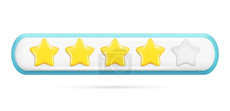 Illustration for Realistic 3d rating feedback with 4 golden stars and deepening of one gray. Customer 3d quality review, user rating, feedback score, five-point scale. Vector illustration isolated on white background - Royalty Free Image