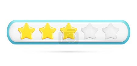 Illustration for Realistic 3d rating feedback with 3 golden stars and deepening of two gray. Customer 3d quality review, user rating, feedback score, five-point scale. Vector illustration isolated on white background - Royalty Free Image