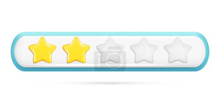 Illustration for Realistic 3d rating feedback with 2 golden stars, deepening of three gray. Customer 3d quality review, user rating, feedback score, five-point scale. Vector illustration isolated on white background - Royalty Free Image