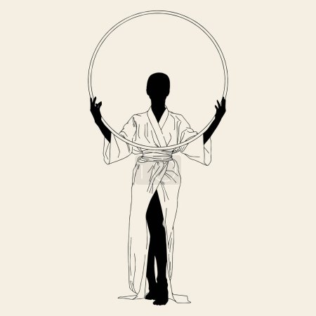 Vector hand drawn minimalistic illustration of woman with hoop. Creative artwork. Template for card, poster, banner, print for t-shirt, pin, badge, patch.