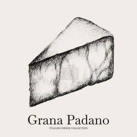 Illustration for Vector hand drawn illustration of Grana Padano cheese . Template for card, poster, banner, print for t-shirt. - Royalty Free Image