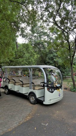 Photo for Vandalur,Tamilnadu,India-October 04 2022: Electric sightseeing car inside the Arignar Anna Zoological Park. - Royalty Free Image