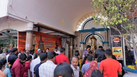 Photo for Bangalore,Karnataka,India-January 01 2023: Catholic Christians praying to saint mary statue in St.marys Basilica or Velankannimatha church. - Royalty Free Image