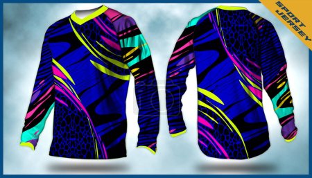 Ilustración de Camisetas de manga larga Motocross camisetas vector, diseño abstracto de fondo para uniformes expresivos modernos, unisex sport wear.sublimation - Imagen libre de derechos