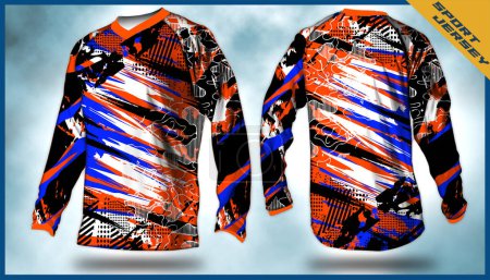 Ilustración de Camisetas de manga larga Motocross camisetas vector, diseño abstracto de fondo para uniformes expresivos modernos, unisex sport wear.sublimation - Imagen libre de derechos