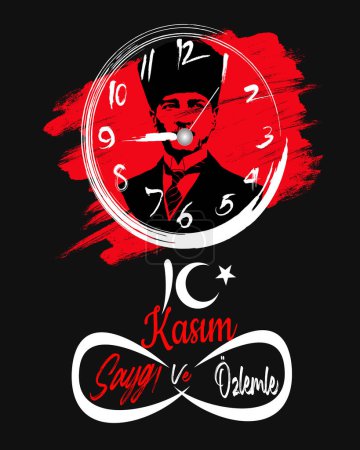 Illustration for November 10 - Ataturk Death Anniversary. National day of memory in Turkey. English: remembering with love and respect - Royalty Free Image