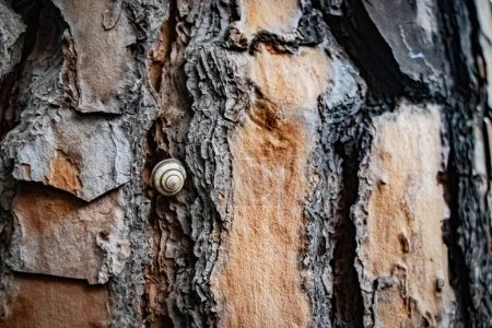 a beautiful patterned snail on a pine tree 