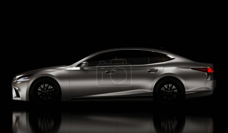 Téléchargez les photos : Almaty, Kazakhstan - Janvier 2023 : Lexus LS500 berline d'affaires japonaise de luxe isolée sur fond sombre. 3d rendu. - en image libre de droit
