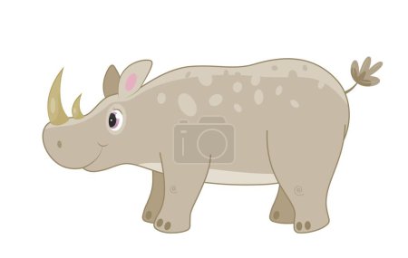 Ilustración de Concepto de rinoceronte africano. Elemento gráfico para imprimir en tela, póster o banner para página web. Trópicos y exóticos. Fauna y Savannah y vida silvestre, gran animal gris. Dibujos animados ilustración vector plano - Imagen libre de derechos