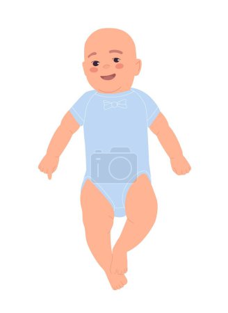 Illustration for Baby lies in clothes. Little happy boy in blue overalls. Comfort and coziness, health care, protection from cold. Graphic element for social networks and messengers. Cartoon flat vector illustration - Royalty Free Image