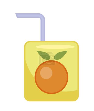 Illustration for Baby orange juice icon. Cardboard packaging with straw for comfortable drinking. Summertime symbol. Citrus products, natural and organic food. Social media sticker. Cartoon flat vector illustration - Royalty Free Image