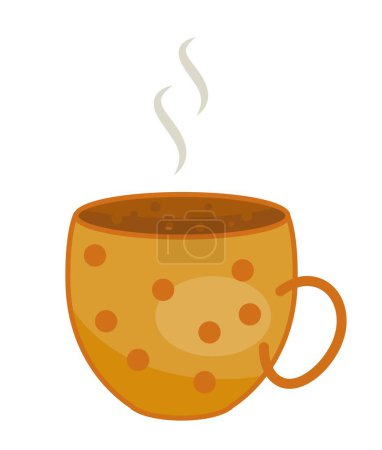 Téléchargez les illustrations : Bébé tasse de thé icône. Tasse de café ou autres boissons chaudes. Confort et confort dans la maison. Automne et hiver, temps froid. Ustensiles de cuisine, vaisselle et vaisselle. Illustration vectorielle plate de bande dessinée - en licence libre de droit