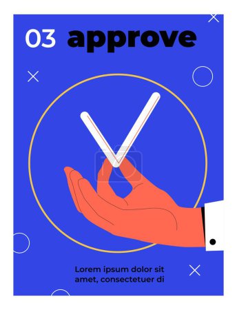 Illustration for Blue approve poster. Successful negotiations and conclusion of transaction, confirmation and agreement. Graphic element for website in retro style, minimalistic cover. Cartoon flat vector illustration - Royalty Free Image