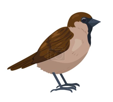 City brown bird. Big round feathered character with wings. Animal, fauna and nature. Sticker for social networks. Mascot or toy for children, educational element. Cartoon flat vector illustration
