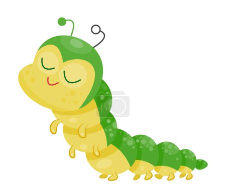 Illustration for Cute centipede character. Green adorable and charming insect. Sticker for social networks and messengers. Nature, Wildlife and Environment. Toy or mascot for kids. Cartoon flat vector illustration - Royalty Free Image