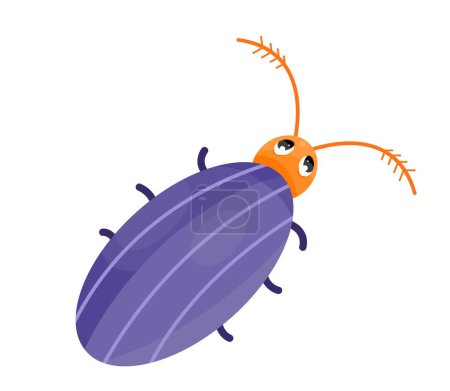 Illustration for Cute beetle character. Top view of orange insect with blue back. Sticker for social networks and messengers. Fictional character, fairy tale, imagination and fantasy. Cartoon flat vector illustration - Royalty Free Image